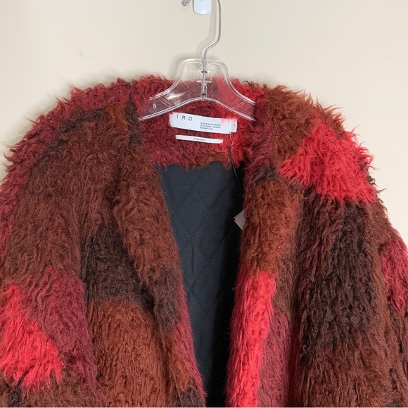 NEW IRO Sechura Patchwork-Effect Faux Fur Jacket *Mixed Red* Sz FR 44 / US 12 - Picture 5 of 16